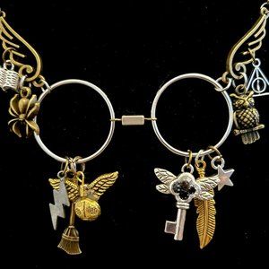 #474 Nostalgic Harry Potter Fantasy Charm & Pendant Fringe Statement Necklace